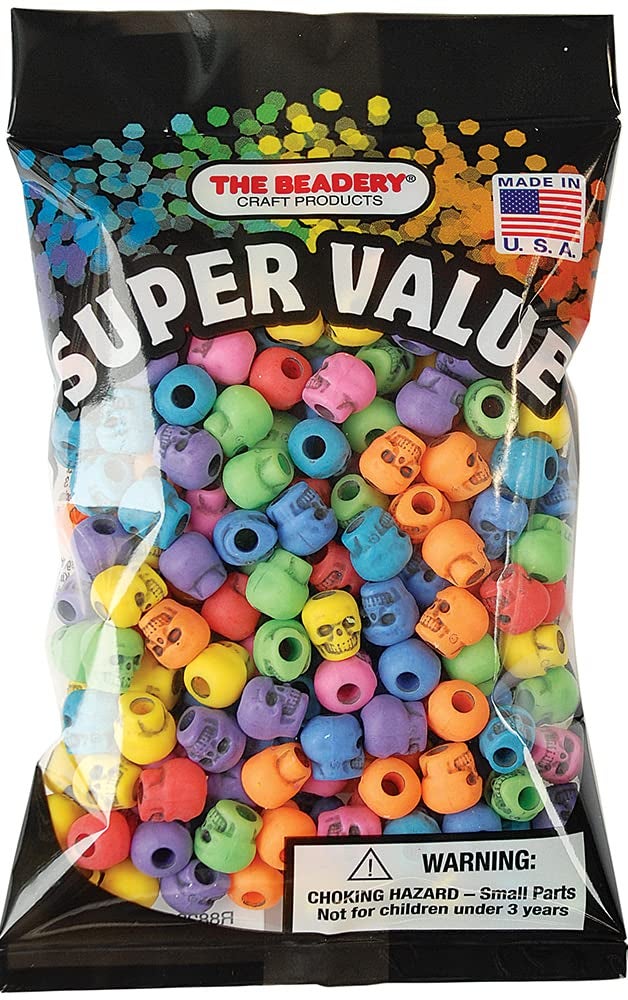 The Beadery 4-Ounce Bag of Skull Beads, Circus Multi with Black Antiquing - Image 1
